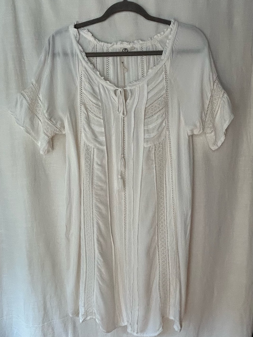 Legaci NWT Boho Cottagecore Lace-Trim Peasant Dress - White